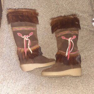 GARDEN SPORT ITALY-Vintage Apres Ski-Brown Suede-Brown Ombre Goat Fur-Sz 38-NM